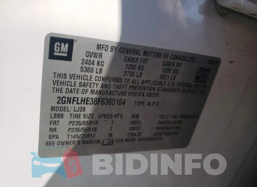 2GNFLHE38F6365164 Photo# 13