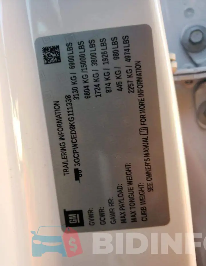 3GCPWCED8KG111338 Photo# 12