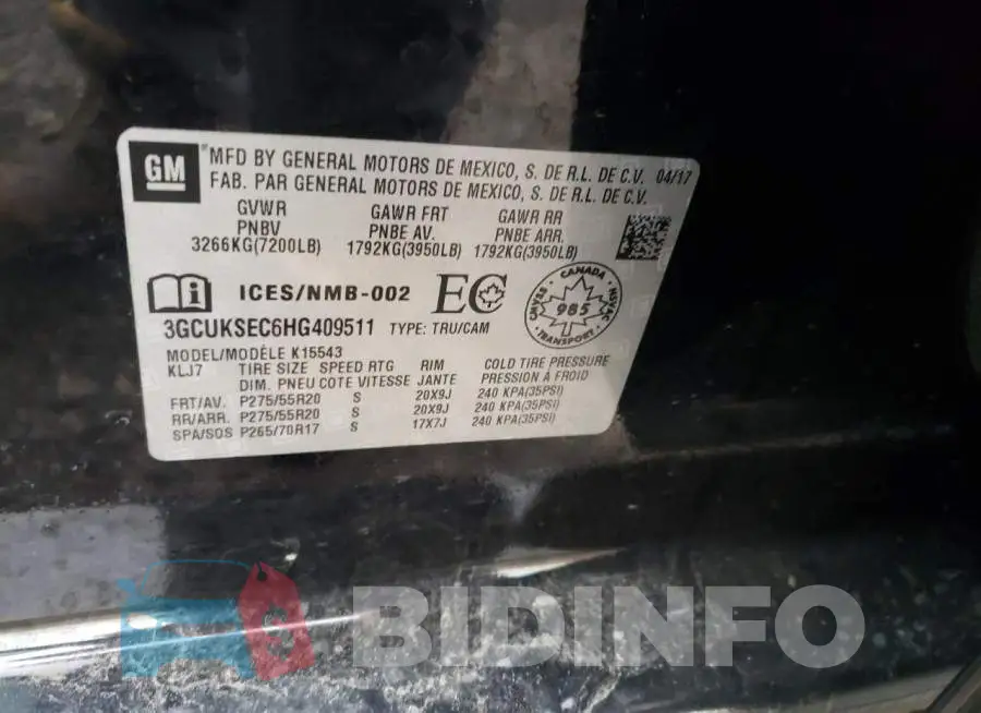 3GCUKSEC6HG409511 Photo# 12