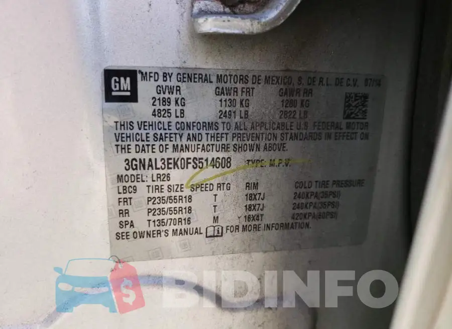 3GNAL3EK0FS514608 Photo# 13