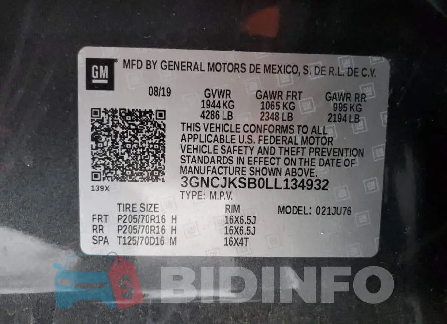 3GNCJKSB0LL134932 Photo# 13