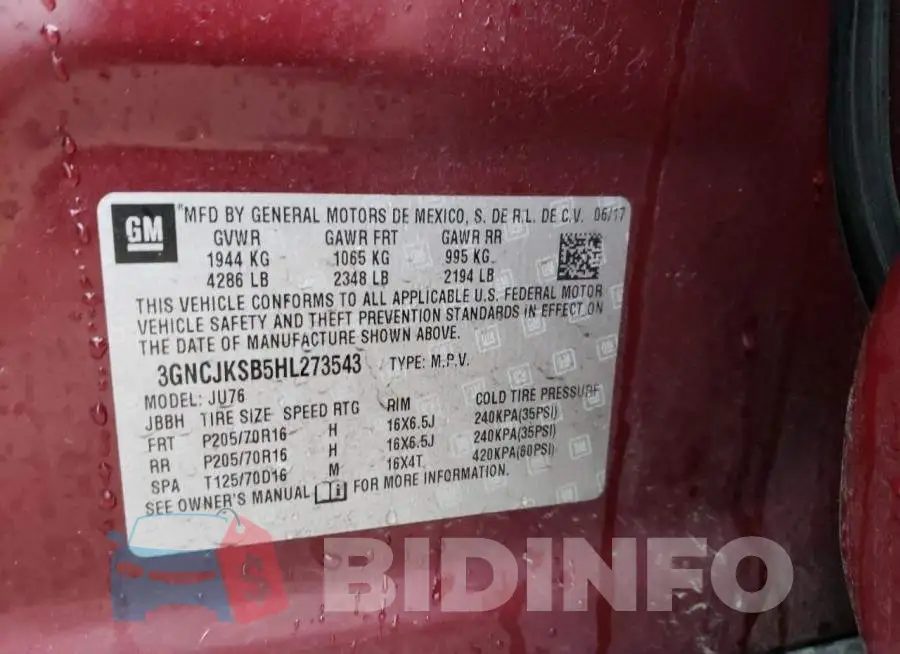3GNCJKSB5HL273543 Photo# 13