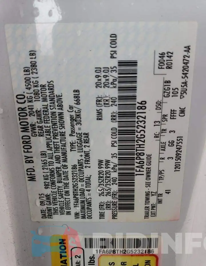 1FA6P8TH2G5232186 Photo# 12