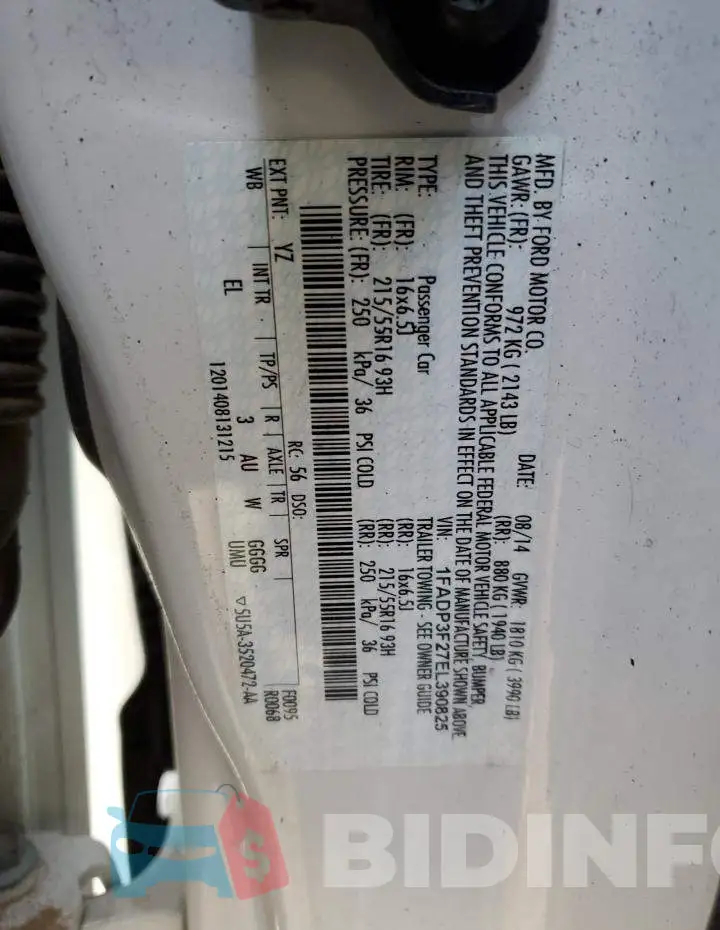 1FADP3F27EL390825 Photo# 12