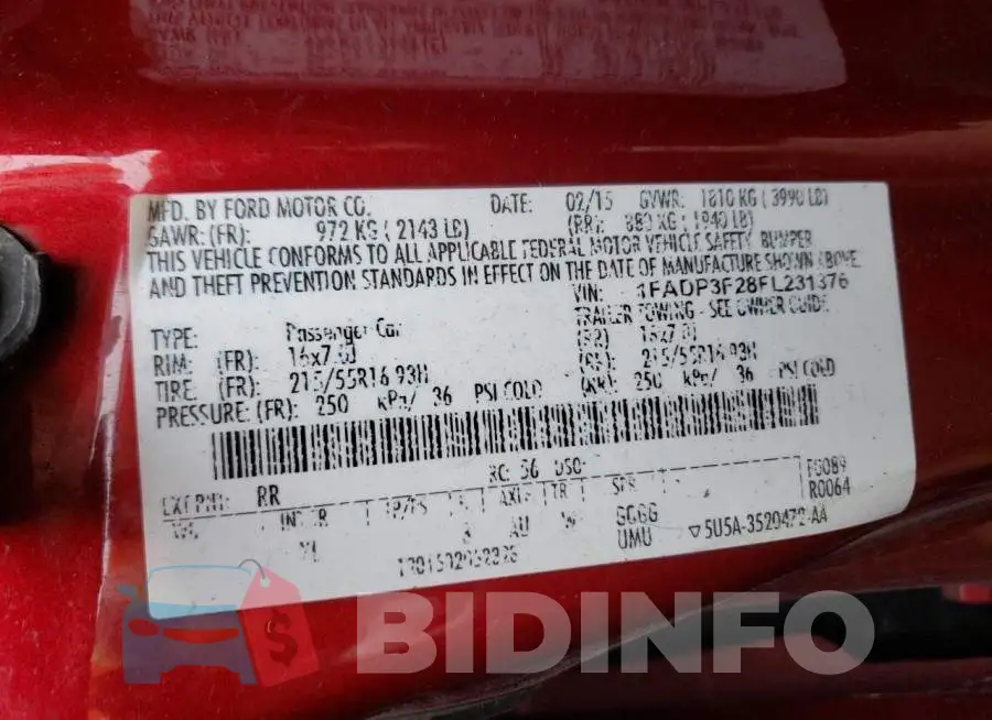 1FADP3F28FL231376 Photo# 12