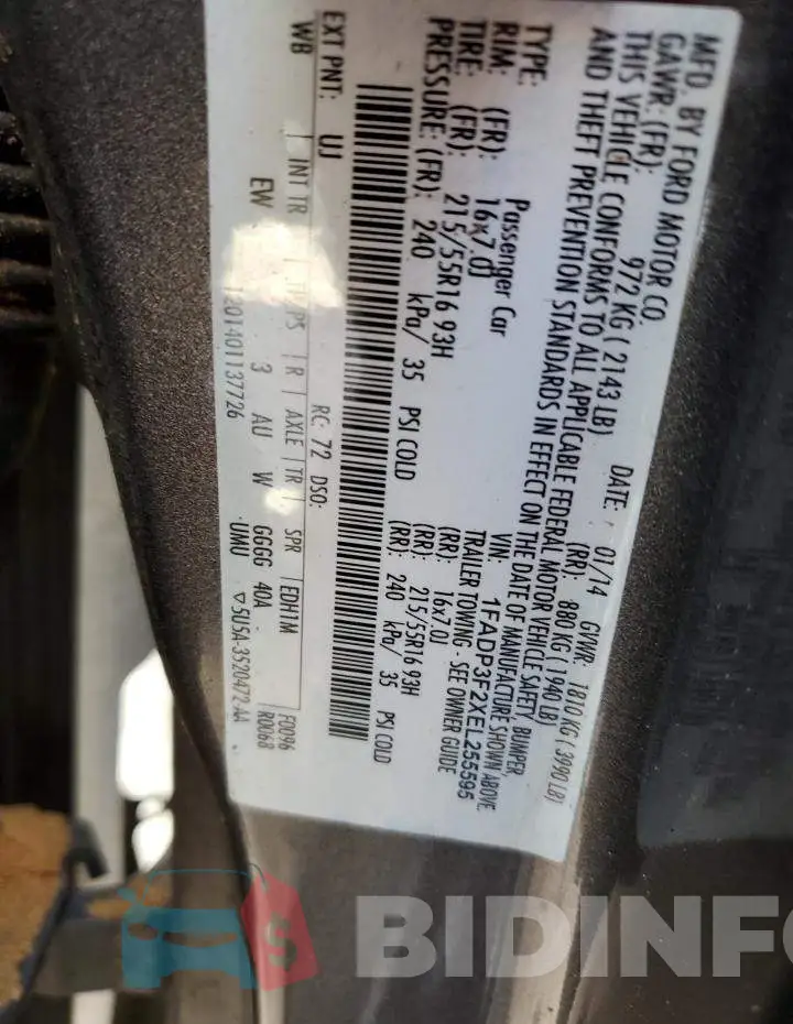 1FADP3F2XEL255595 Photo# 13