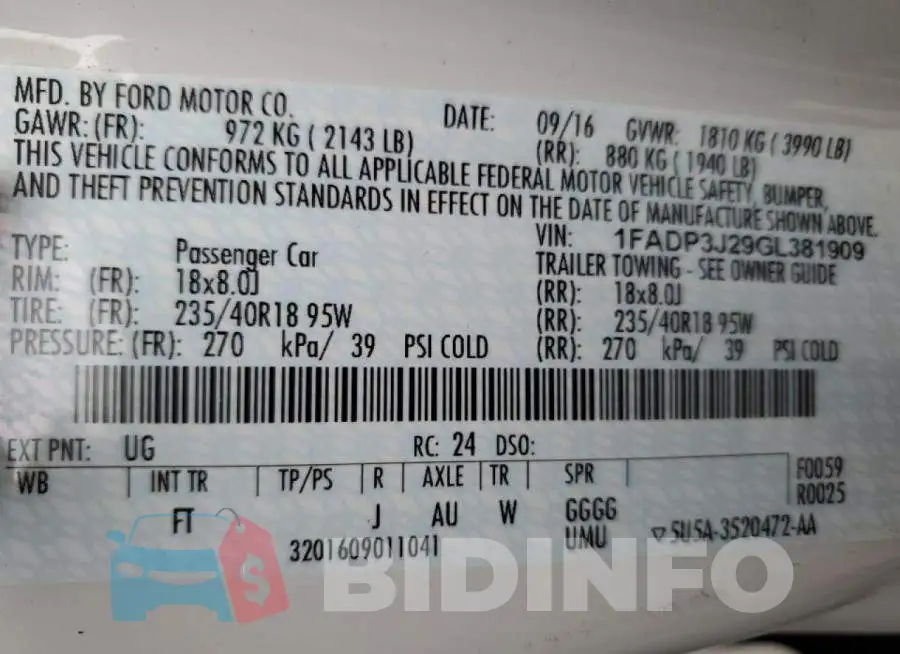 1FADP3J29GL381909 Photo# 10