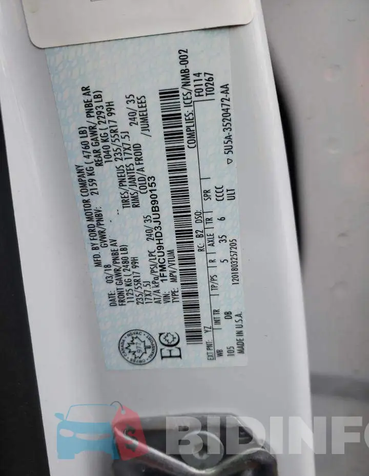 1FMCU9HD3JUB90153 Photo# 13