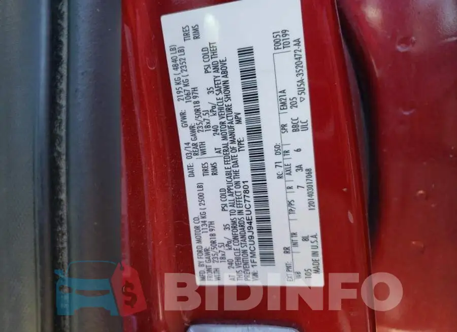 1FMCU9J94EUC77801 Photo# 13