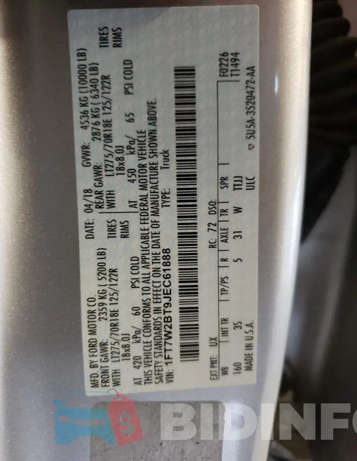 1FT7W2BT9JEC61888 Photo# 10