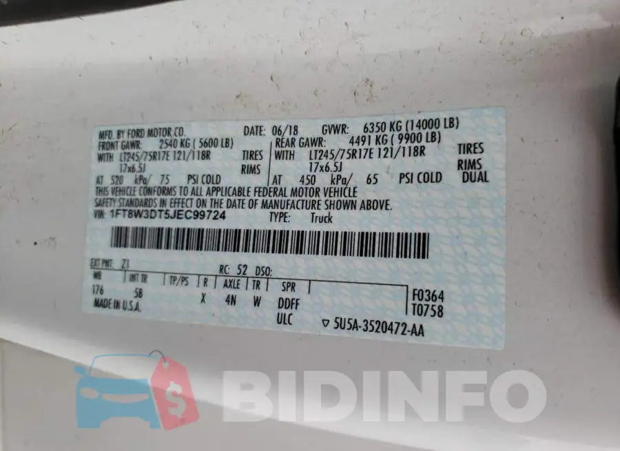 1FT8W3DT5JEC99724 Photo# 12
