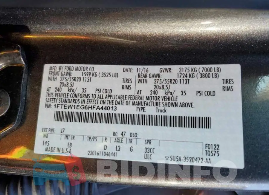 1FTEW1EG6HFA44013 Photo# 12