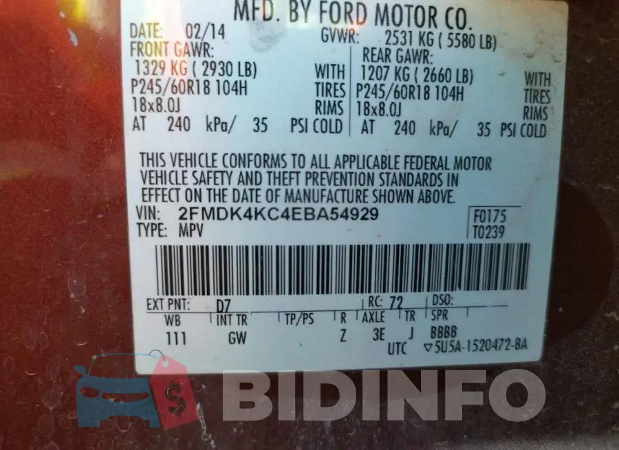 2FMDK4KC4EBA54929 Photo# 12