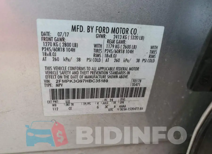 2FMPK3G97HBC35189 Photo# 13