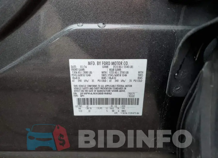 2FMPK4J93GBB16892 Photo# 13