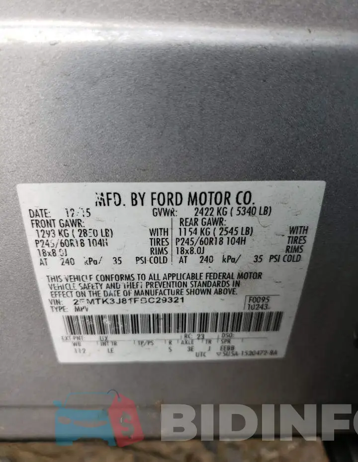 2FMTK3J81FBC29321 Photo# 14