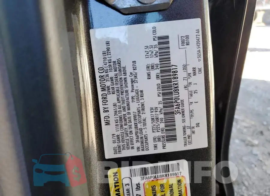 3FA6P0LU8KR189817 Photo# 12