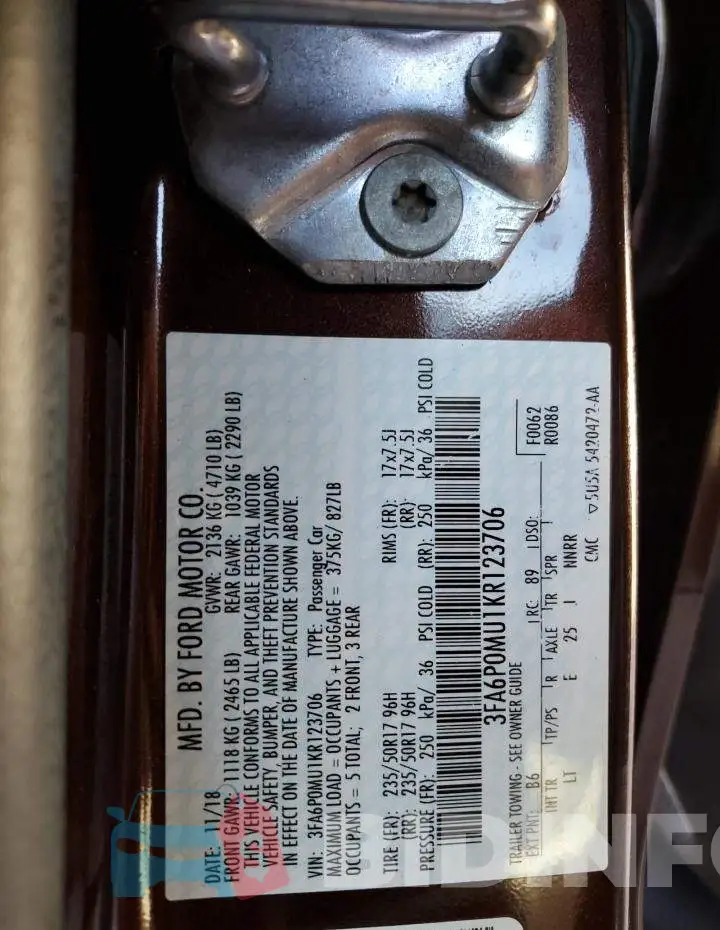 3FA6P0MU1KR123706 Photo# 10