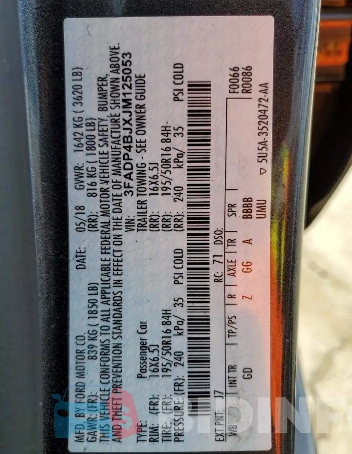 3FADP4BJXJM125053 Photo# 13
