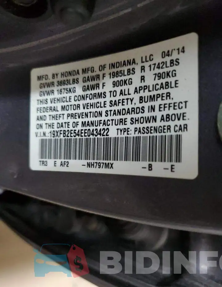 19XFB2E54EE043422 Photo# 12