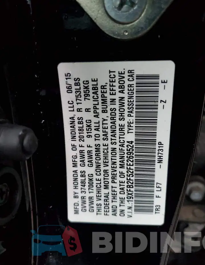 19XFB2F52FE269524 Photo# 12
