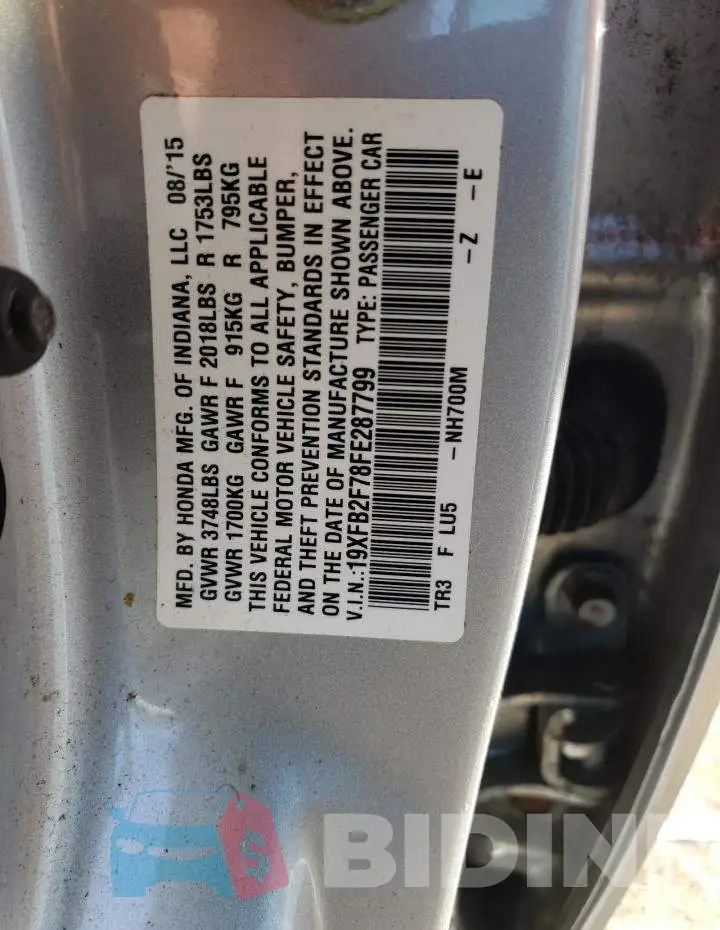 19XFB2F78FE287799 Photo# 10
