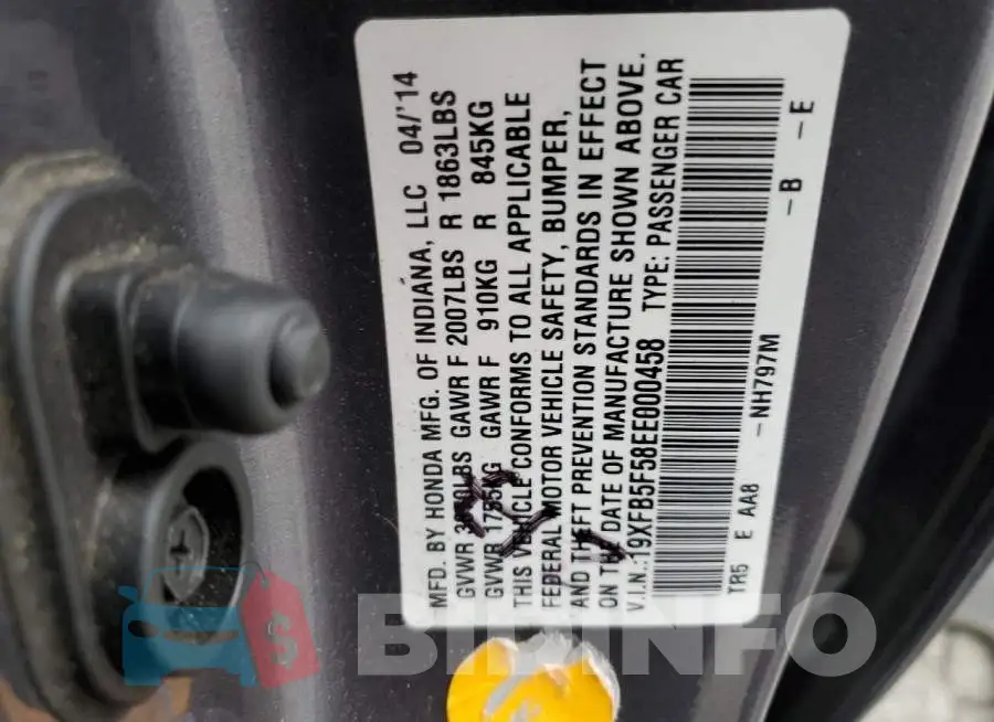 19XFB5F58EE000458 Photo# 12