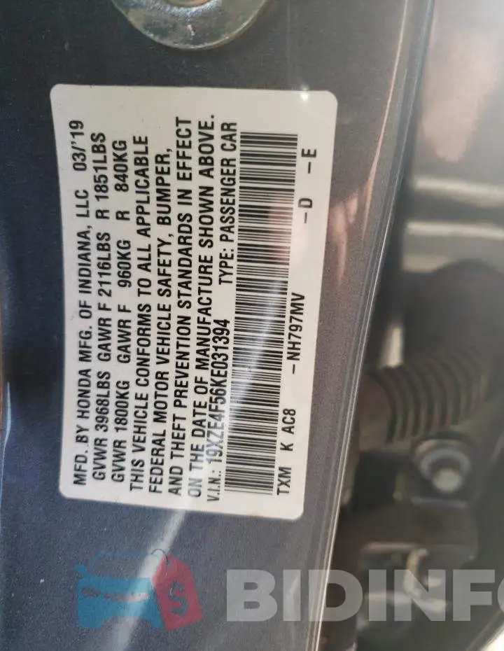 19XZE4F56KE031394 Photo# 13