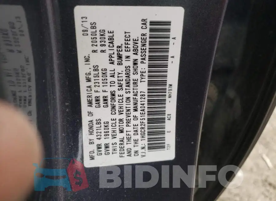 1HGCR2F51EA041287 Photo# 12
