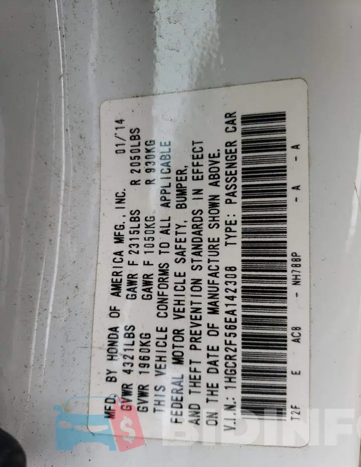 1HGCR2F56EA142308 Photo# 12
