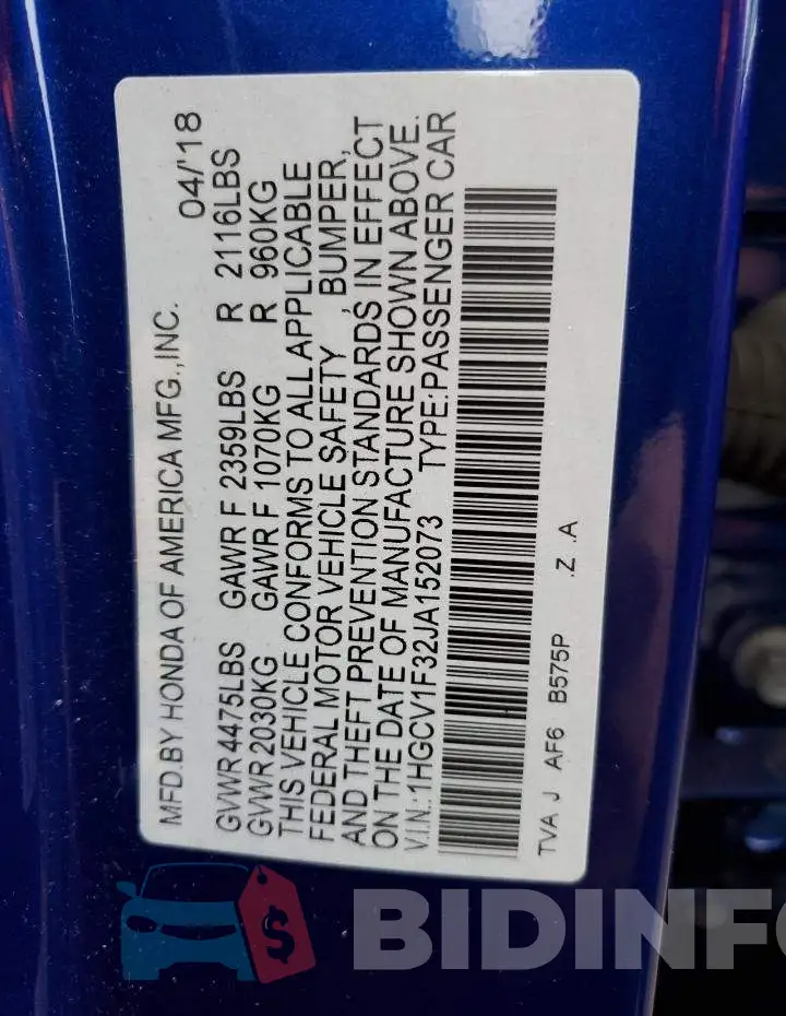 1HGCV1F32JA152073 Photo# 12