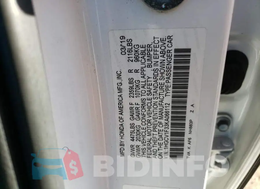 1HGCV1F33KA066112 Photo# 12