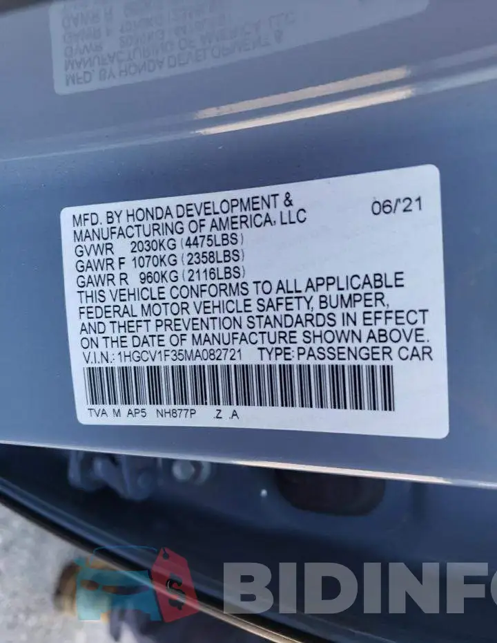 1HGCV1F35MA082721 Photo# 13