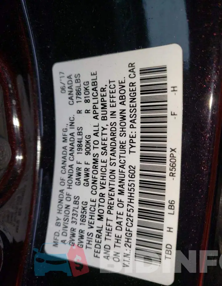 2HGFC2F57HH551602 Photo# 12