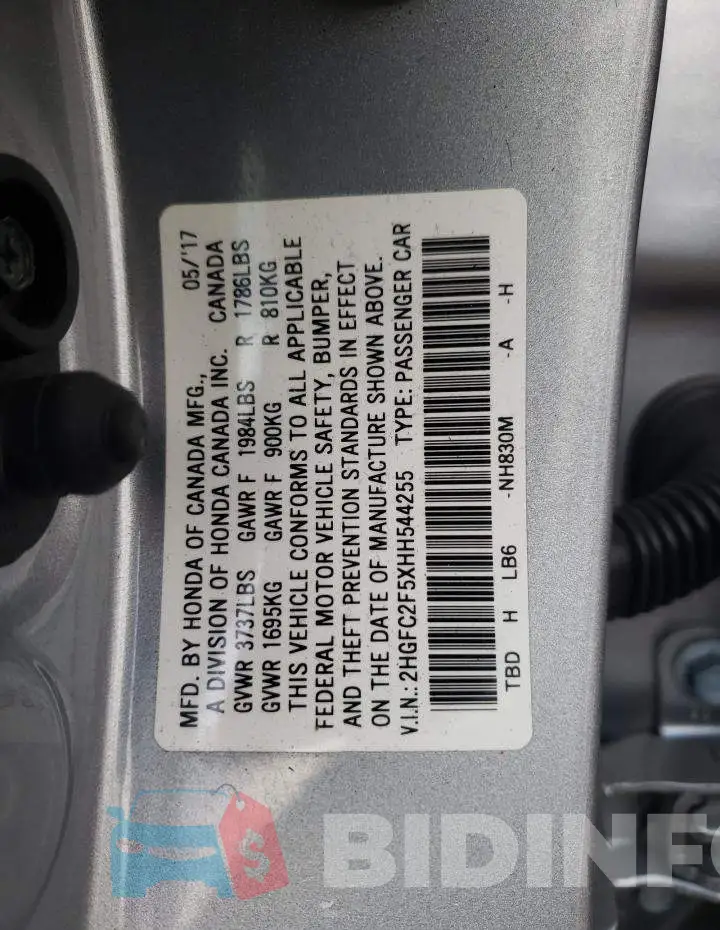 2HGFC2F5XHH544255 Photo# 13