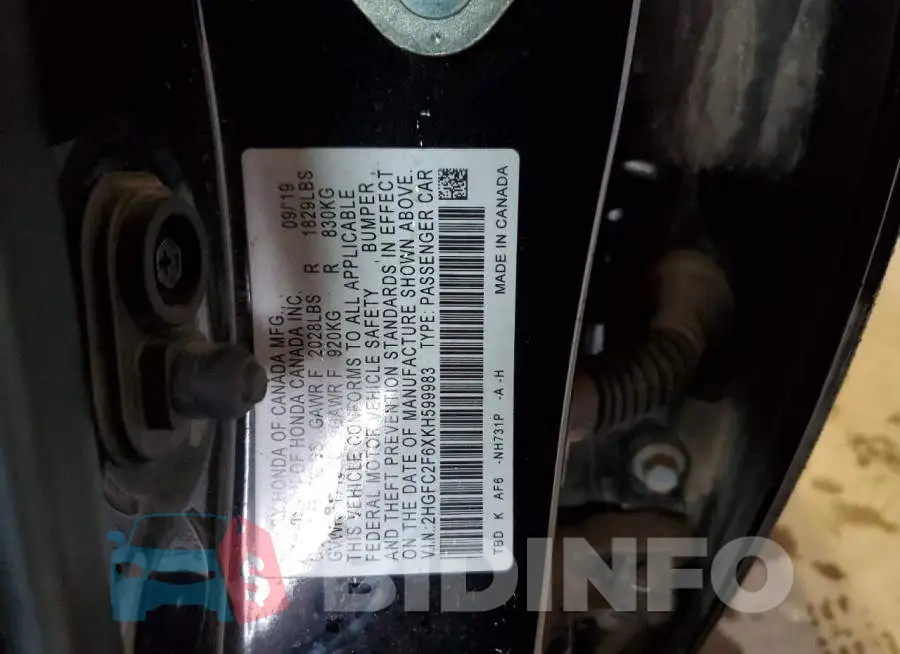 2HGFC2F6XKH599983 Photo# 12