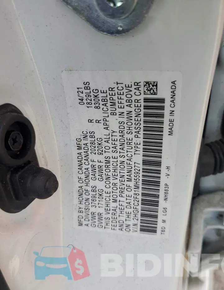 2HGFC2F81MH559277 Photo# 12