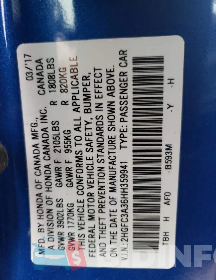 2HGFC3A36HH359941 Photo# 10