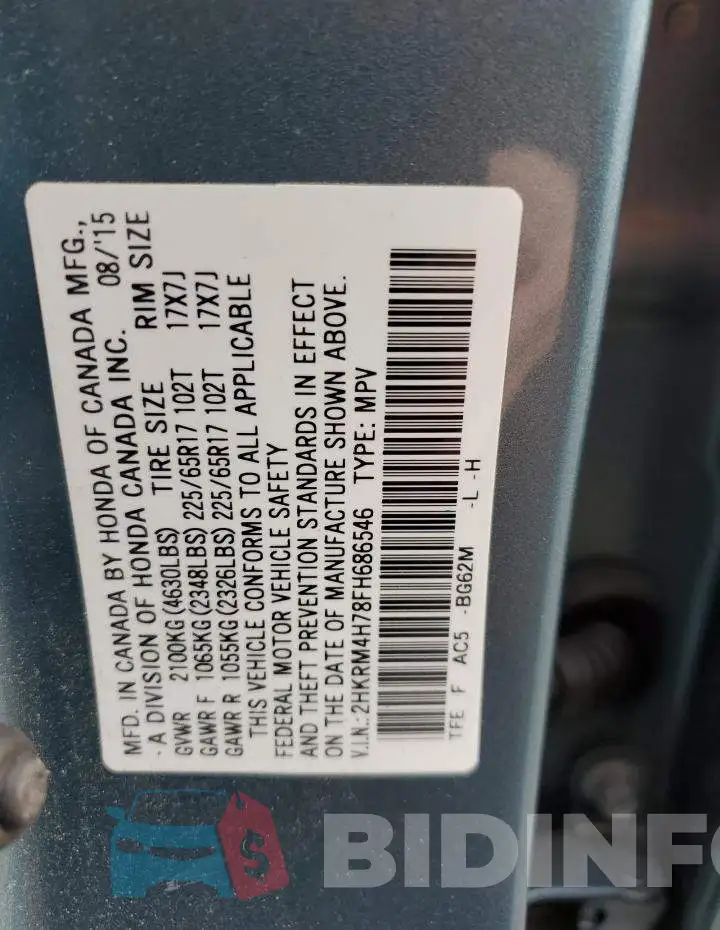 2HKRM4H78FH686546 Photo# 13