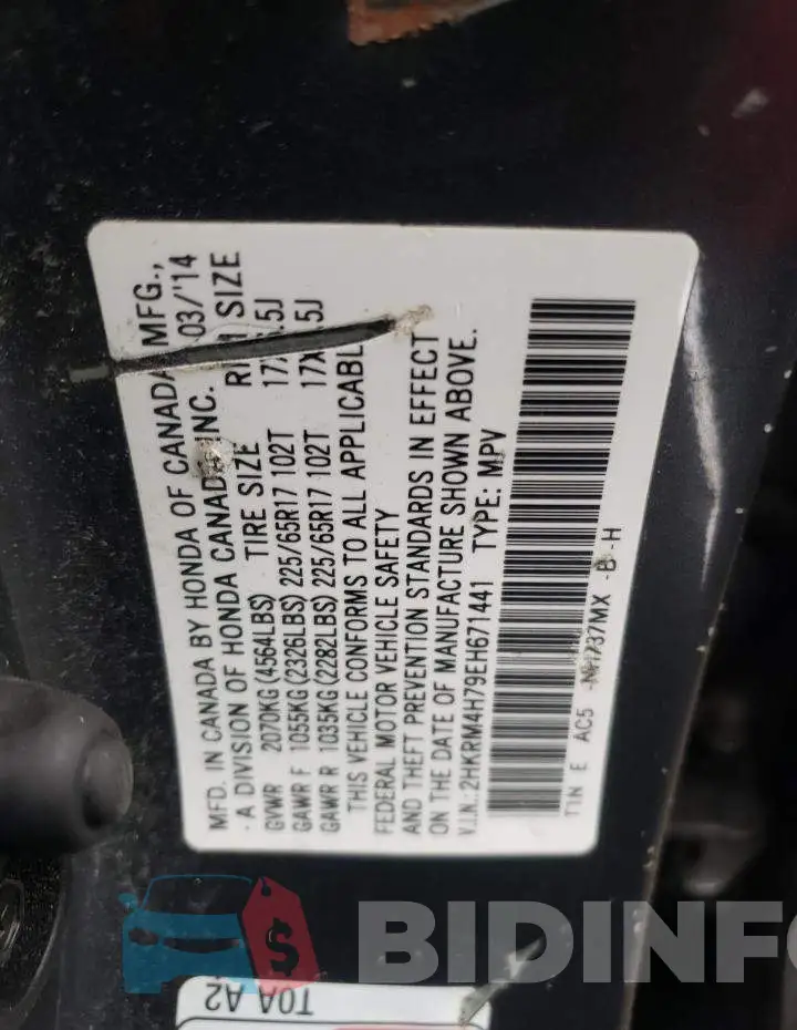 2HKRM4H79EH671441 Photo# 13