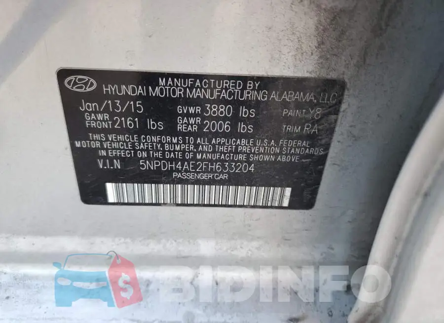 5NPDH4AE2FH633204 Photo# 12