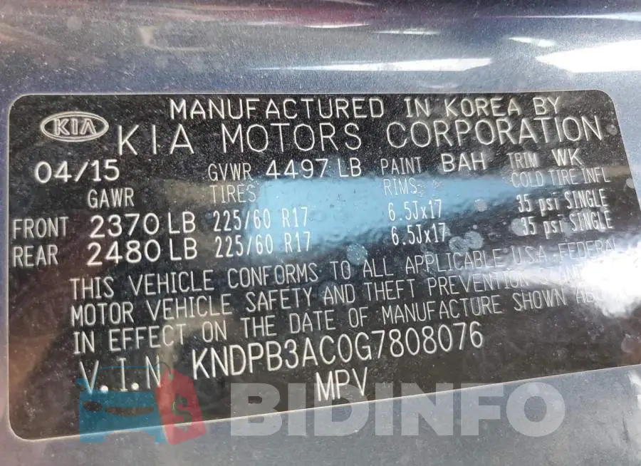 KNDPB3AC0G7808076 Photo# 13
