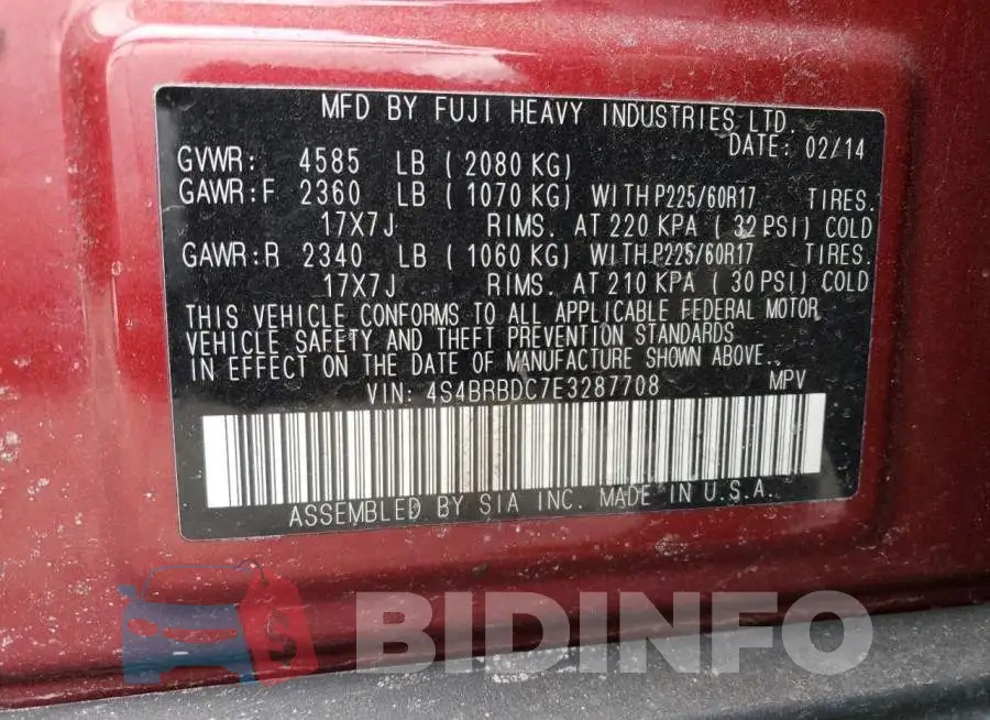 4S4BRBDC7E3287708 Photo# 12