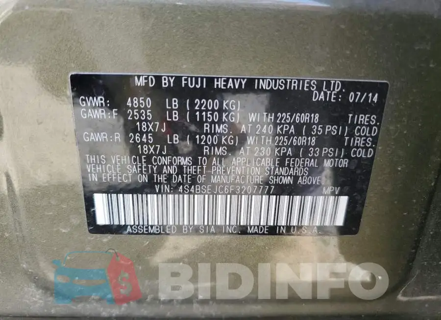 4S4BSEJC6F3207777 Photo# 14