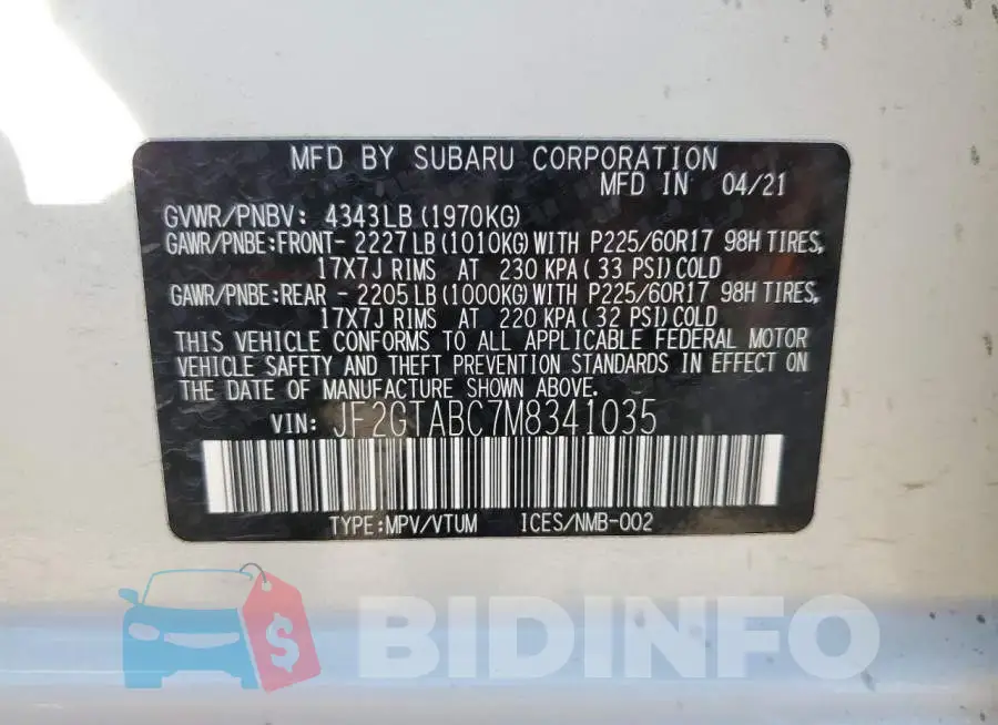JF2GTABC7M8341035 Photo# 13