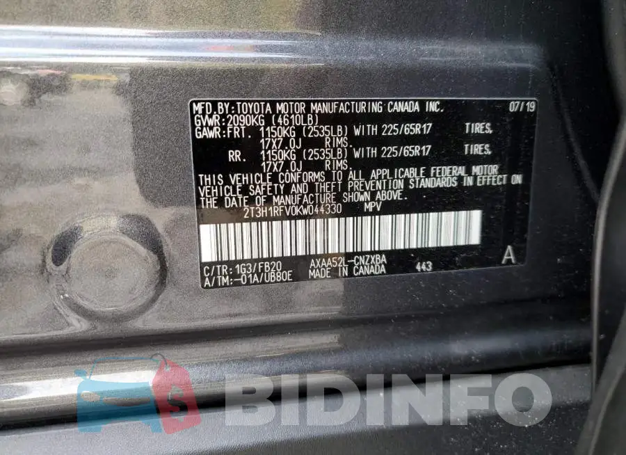 2T3H1RFV0KW044330 Photo# 10
