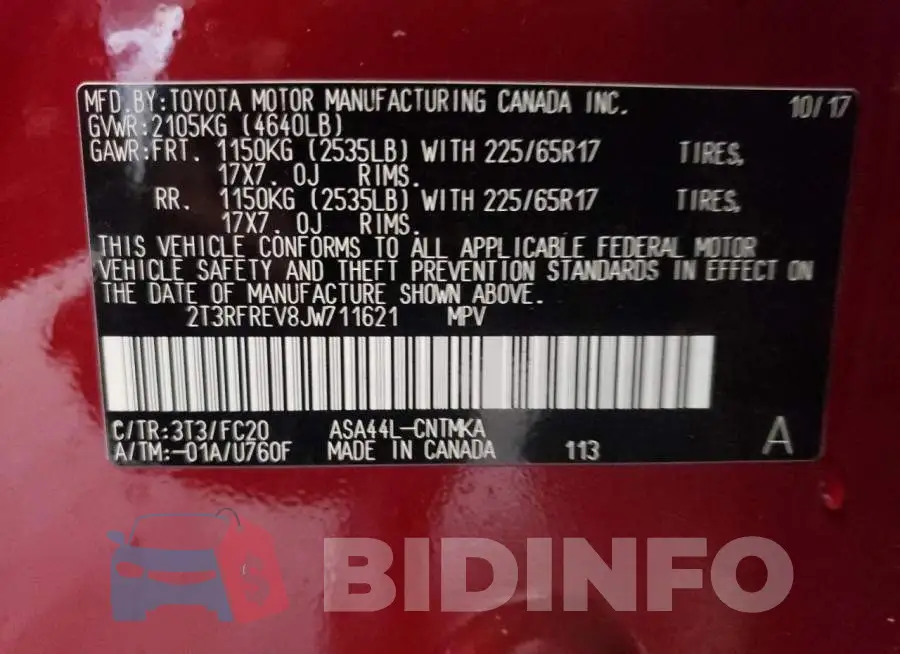 2T3RFREV8JW711621 Photo# 12