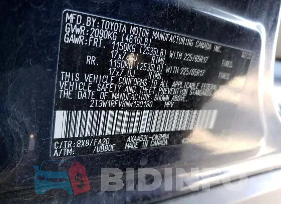 2T3W1RFV8NW190180 Photo# 13