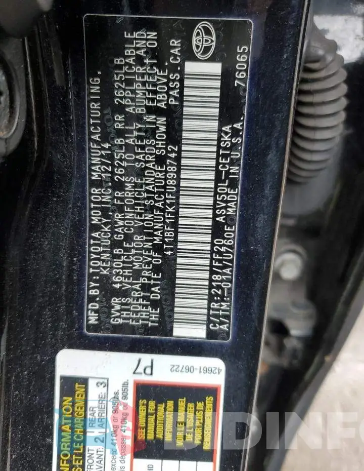 4T1BF1FK1FU898742 Photo# 12