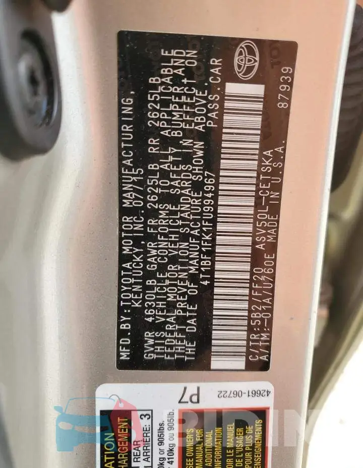 4T1BF1FK1FU994967 Photo# 13